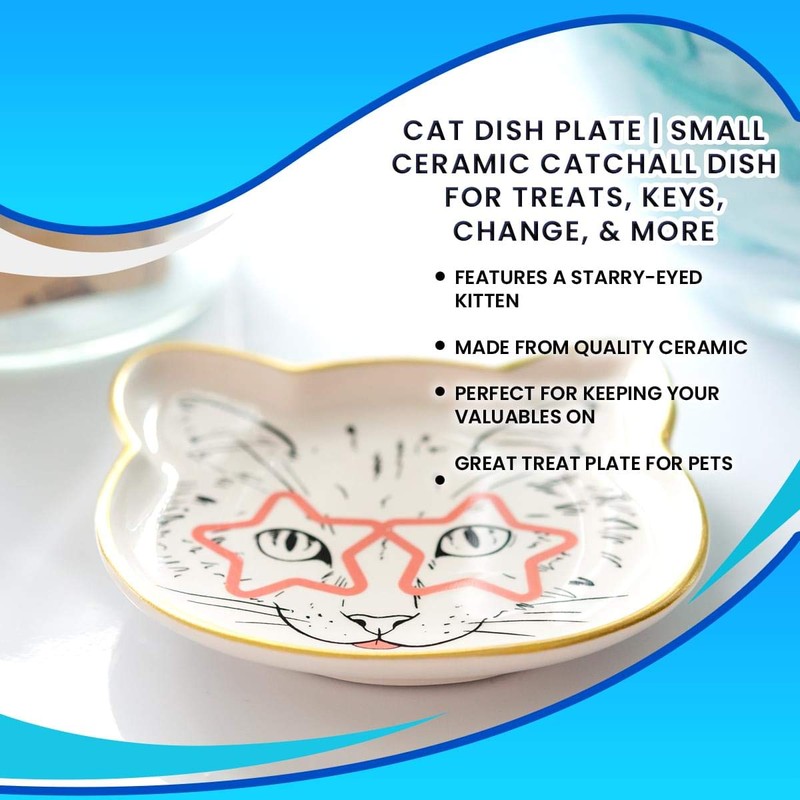 Cat Dish Plate | Small Ceramic Catchall Dish for Treats,