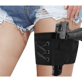 Conceal Carry Ankle Holster Gun Thigh Holster Leg for Women Sexy Hi'd'den Under Dress/Shorts Adjustable Ladies Pistol Holster Tactical for Weapons 380 Revolver Bag (Size : Black)