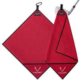 VIGLORY Magnetic Golf Towel - Exclusive Cleaning Pocket–18"x18"–Strong Magnet for Golf Cart or Clubs, Spot-Clean Design, Ultra Absorbent Waffle Microfiber–Golf Accessories & Gift for Men(Red)