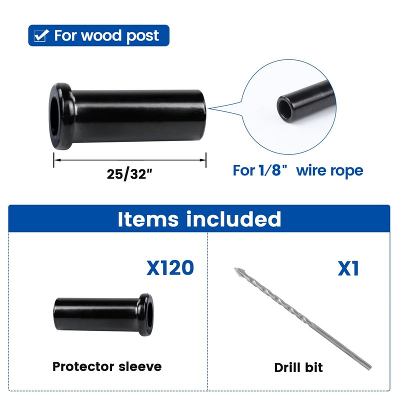 Muzata 120 Pack 1/8" Black Cable Railing Protector Sleeves T316