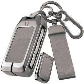 ontto Car Key Holder Fit for Volvo 2017-2025 XC40 XC60 XC90 S60 S90 V60 V90 Polestar 1/2/3,Key Fob Shell Case with Clear TPU Front Cover,Metal and Leather Key Cover,Grey