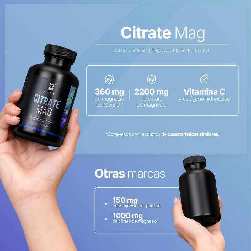 B Life Citrato de Magnesio Potenciado con Vitamina C 130
