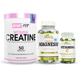 Women creatine, creatina monohidratada 100% pura, creatina para mujer (WOMEN CREATINE + MAGNESIO 100CAPS + VITAMINA C)