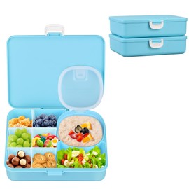 Pawtong 2 Pack Snackle Box Container for Kids,Adjustable Compartments,Reusable Snack Containers with Lids,Easy-Open Latch,Lunch Food Containers,Dishwasher Safe,Leak-Proof Silicone Ring(2 Pack- Blue)