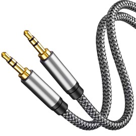 Tan QY 3.5mm Nylon Braided Aux Cable 1.5Ft, Audio Auxiliary Input Adapter Male to Male Cord for Headphones, Car, Home Stereos, Speaker, iPhone, iPad, iPod & More(1.5Ft/0.5M,Silver)