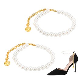 PH PandaHall High Heel Shoe Strap Laces with Beads to Hold Wide Shoes with High Heels, Removable Laces and Ankle Accessories, Anti-Locking., gold-coloured
