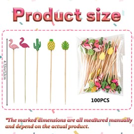 Cocktail Sticks, 100 Counts Bamboo Cocktail Sticks with 5 Assorted Designs, Fruit Skewers Sticks for Cocktail Decorations and Party Food Toothpicks, Perfect for Themed Parties and Home Gatherings