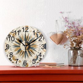 BOENLE - Reloj de pared de estilo bohemio con diseño de sol y luna, silencioso, para cocina, con pilas, 10 pulgadas, para decoración de sala de estar, recámara