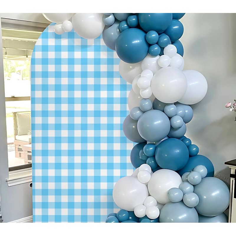FiVan Gingham Checkered Pattern Arch Backdrop Cover Curved Top Arch