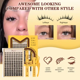 QUEWEL Fairy Lash Clusters Kit, 140pcs Manga Lash Clusters Kit Mix 10-18mm DIY Lash Extension Kit With Lash Bond and Seal, Lash Tweezers and Remover for DIY Natural Lash Clusters(FD-Fairy-A)