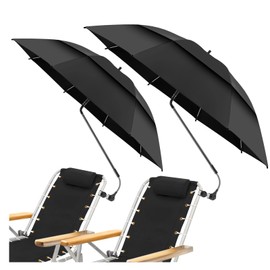 NBtoUS 2 Pack 48.6" Double Canopy Umbrella with Clamp, UPF50+ Beach Chair Umbrella with Clip, 360°Adjustable Portable Outdoor Wheelchair, Patio, Golf Carts,Camping（Black）