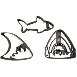 COOKIE CUTTER SHARK BITE WITH FIN AND SHARK BODY Sharknado Teeth Head Open Mouth Fin With Ocean Splash Water And Swimming Shark Cookie Cutters For Shark Week Birthday Graduation(3 Pack)