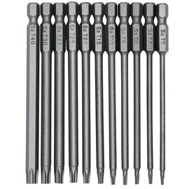 Fixinus 11 Piece Torx Head Screwdriver Bit Set, Magnetic 1/4 Inch Hex Shank S2 Steel 3 Inch Long Drill Bits, Security Torx Bits T6-T40, 75mm Length