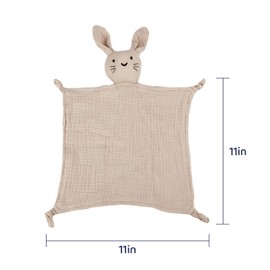 Organic Cotton Muslin Bunny Lovey Blanket, Soft & Breathable Security Blanket for Newborns, Unique Baby Gifts for Boys and Girls (Bunny-Khaki)