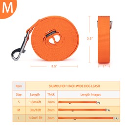 Siumouhoi Strong Durable Nylon Dog Training Leash, 1 Inch Wide Traction Rope, 6 ft 10ft 15ft Long, for Small and Medium Dog (Orange, 10 Feet)