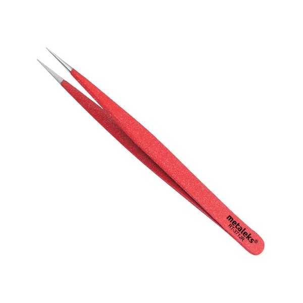Tweezers for Eyelash Extension Hand Crafted Surgical Stainless Steel Red Metallic Powder Coating. (Super Straight Tip)