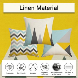 Andiker Square Pillow Covers 4 Packs 45cm x 45cm, 18'' x 18'' Decorative Linen Cushion Covers with Invisible Zipper, Durable Geometric Pillowcases for Living Room Sofa Bedroom