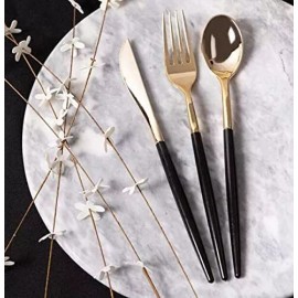homeygear Plastic Two Tone Disposable Silverware Piece Heavy Duty Cutlery Set - Black/White