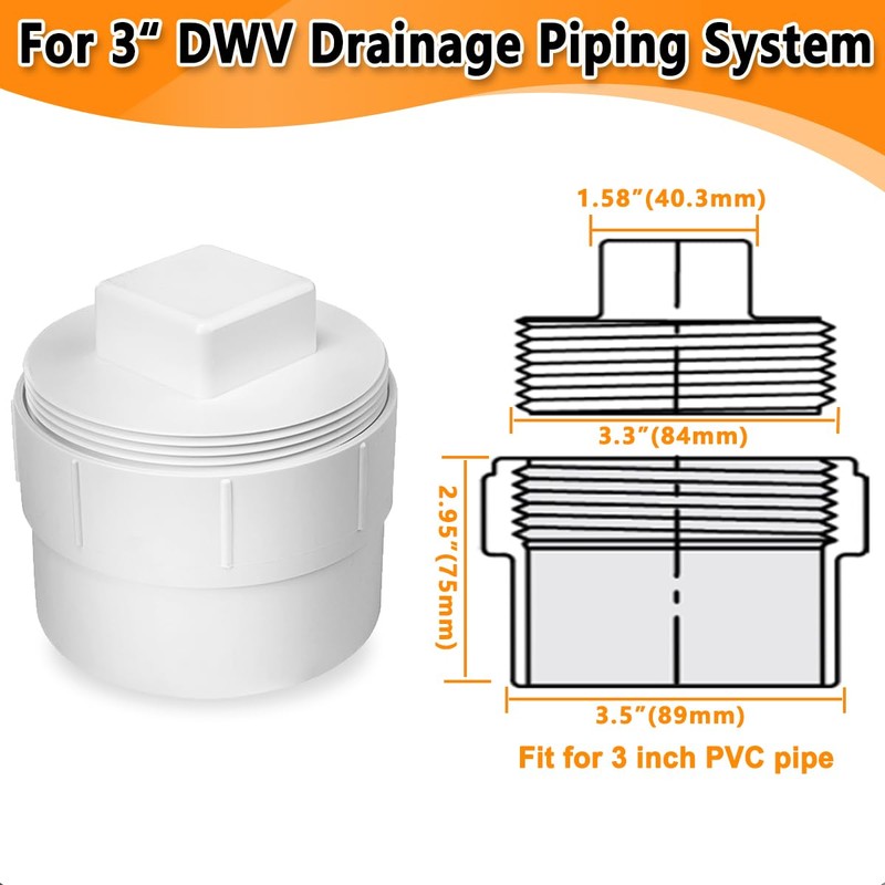 Cinsda 3" PVC Sewer Cleanout Cap, DWV Sewer Cleanout Cap