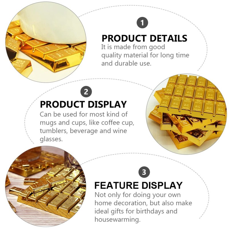 SHOWERORO 2 pcs Gold Brick Coaster Non Mat Heat Insulation