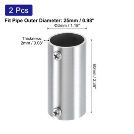 sourcing map 2Pcs 2-Way Straight Pipe Fitting Connector, Fit 1 Inch(25mm) OD Pipe Stainless Steel 60mm Length Structural Pipe Connector Chain Link Fence Clamp