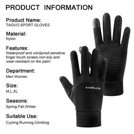 TAGVO Winter Sports Gloves, Non-Slip Cycling Gloves, Waterproof and Windproof Outdoor Work Gloves, Portable Running Gloves, Perfect Fit, Super Grip, Thin Fleece Lining, Touchscreen