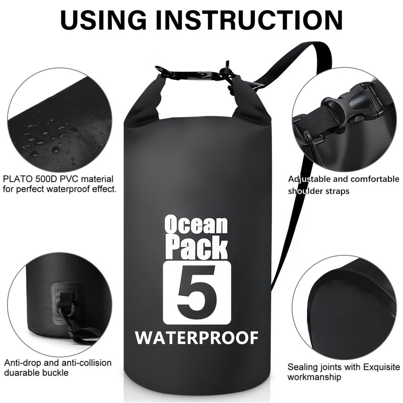 Invool Dry Bag, 5L/10L/20L/30L Waterproof Dry Bag, Dry Sack with
