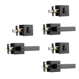 NCL 3 Pack Keyed Entry Door Lever with Single Cylinder Deadbolt, Keyed Alike Heavy Duty Combination Set, Black Exterior Door Lock Set for Front Door