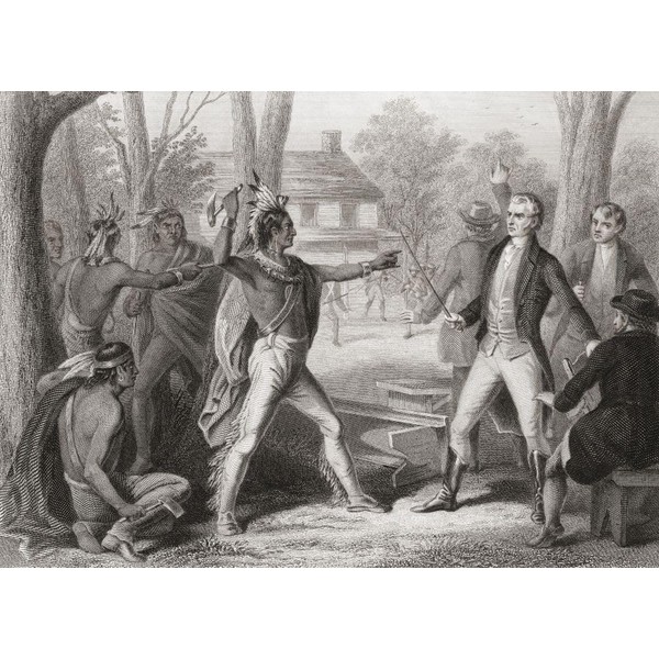 Confrontation between Tecumseh and William Harrison in August 1810. Tecumseh