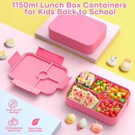 LEIKEEGO Lunch Box, Leak-Proof Bento Lunch Box Kids, Snack Box with 6 Compartment for Kids/Adults/School/Work(Pink)