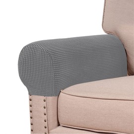 GAMUKAI Stretch Armrest Covers (Set of 2) – Anti-Slip Spandex Jacquard Furniture Protectors for Chairs, Sofas & Recliners – Washable & Durable Slipcovers (Light Grey)