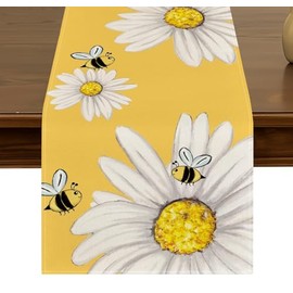 Summer Bee Sunflower Yellow Table Runner 13 x 72 Inch Seasonal Spring Home Indoor Party Kitchen Dining Outdoor Table Decoration ZQ22