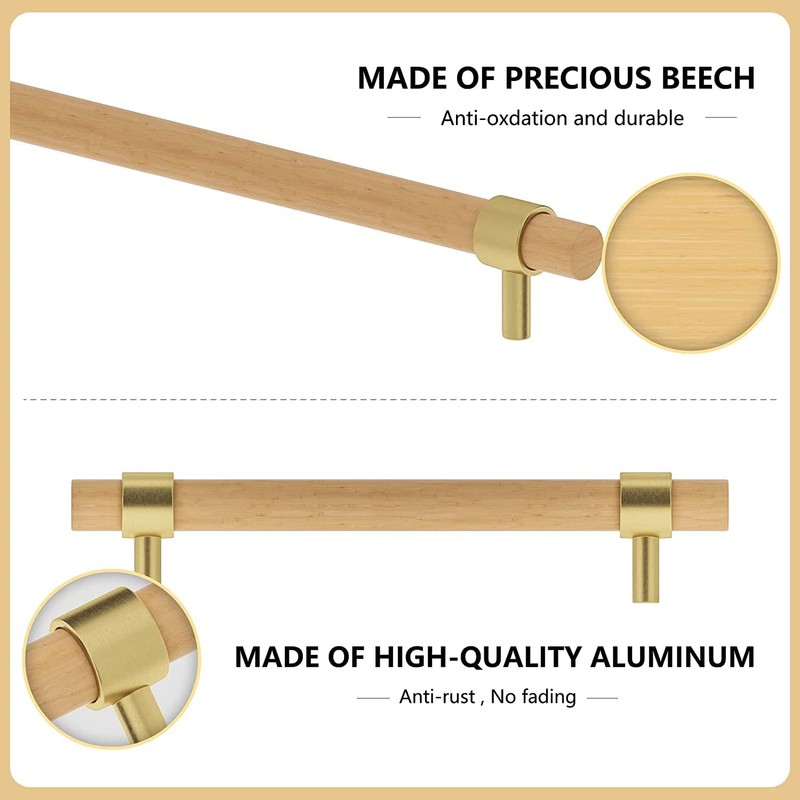 XXJAY Wooden Drawer Pulls,6-Pack Beech Wood Drawer Handles 2.5in,Suitable for
