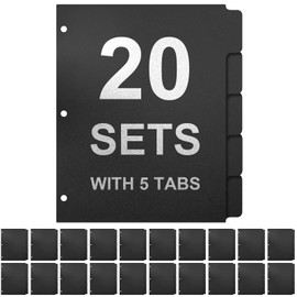3 Ring Binder Dividers with 5-Tabs for Letter Size, 1/5 Cut, 3-Hole Punched, Write & Erase Plastic Binder Dividers Extra Durable Section Index Dividers for Binders, Pack of 20 Sets, 100 Dividers Total