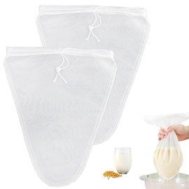 Pack of 2 Nut Milk Bags, Nut Milk Bags, Organic Washable Nut Milk Bag, Finely Woven Reusable Straining Cloth Filter Cloth Nylon with Drawstring for Cheese, Vegan, Nut Milk, Almond Milk, Coffee