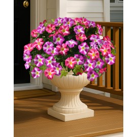 Artificial Flowers for Outdoors, 2PCS Hanging UV Resistant Morning Glory Wall Decor, Real Touch Faux Petunias Cascading Vine for Porch, Patio, Garden, Window Box (Fuchsia)