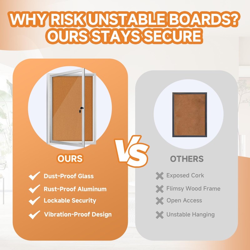 Enclosed Bulletin Board with Locking Door, Outdoor Bulletin Board Weatherproof,