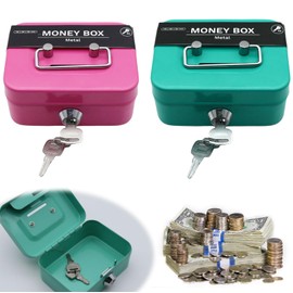 Pack of 2 Cash Boxes with Slot Safety Box: Nizirioo Cash Box Lockable Small Cash Box with Key Mini Bank Made of Metal Tip Cash for Children and Adults for Collecting