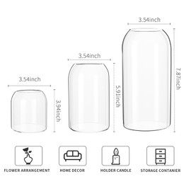 HIGLASTO Glass Flower Vase, Glass Bud Vases 4,6,8 Inch Clear Glass Vase,Modern Vase for Centerpiece Table Decor,Living Room, Dining Table, Wedding, Party