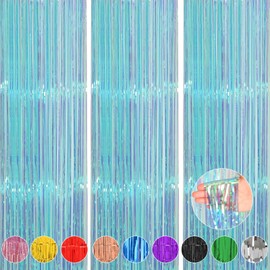 ACCEVO 3Pack Neon Blue Party Streamers 3.2x8.2 Feet Metallic Foil Fringe Curtains Tinsel Streamers Party Decor Photo Booth for Gender Reveal Wedding Anniversary Engagement Christmas Party Decorations
