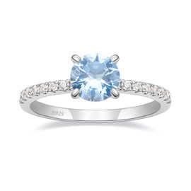 Gloffery 925 Sterling Silver Engagement Rings for Women 1.25 CT Round Solitaire Created Emerald/Aquamarine/Garnet CZ Half Eternity Promise Rings for Her Size 5-10 (Aquamarine,7)