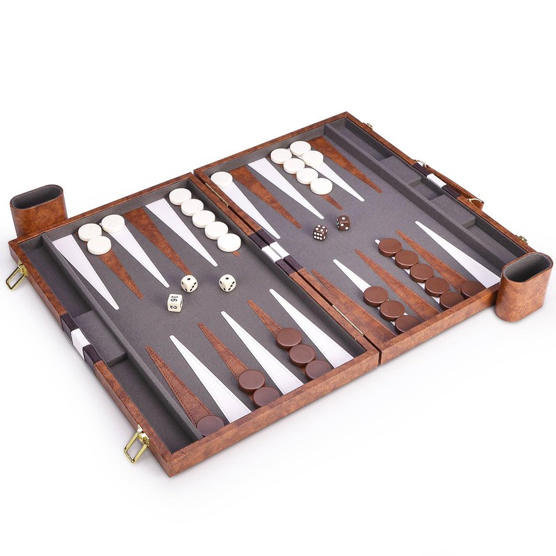 AMEROUS Backgammon Set, 18 Inches Classic Board Game withLeather Case,