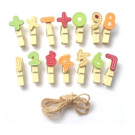 LWR CRAFTS Wooden Mini Clothespins Numbers 28 Pieces and Jute Cord 8ft