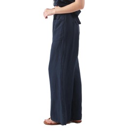 Amazhiyu Womens Pure Linen High Waist Wide Leg Pants with Pockets for Casual Summer Navy, XX-Large
