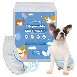 FuzzFables Dog Diapers Male 20 Count, Disposable Male Dog Wraps with Wetness Indicator, Wider Belly Bands for Puppy, Absorbent and Leakproof, Excitable Urination Incontinence Protection XS