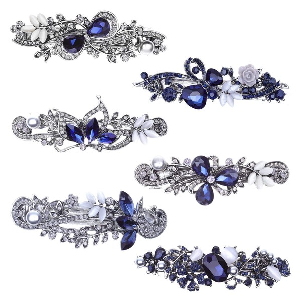 Hair Barrettes for Women, Anezus 6 Pcs Crystal Rhinestones Hair Barrettes Fancy Vintage Spring French Hair Clips for Women Girls Hair Styling Tools Accessories