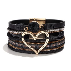 choice of all Leather Warp Bracelets Boho Bracelets for Women Layered Heart Leather Cuff Bracelet Chunky Bracelets Stack Trendy Jewelry Stocking Stuffers for Christmas