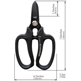 CHIKAMASA MF-9000, Precision Shears for Florists, Carbon Steel with Fluorine Coating and built-in wire cutter. For flower arrangement, fresh flowers, general gardening. Designed with florists. (Black)
