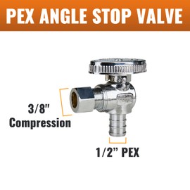 SUNGATOR 10-Pack Angle Stop Valve, 1/2" PEX x 3/8" OD Compression, Quarter Turn Chrome Plated, 1/2 inch Pex Shut Off Valves for Faucet and Toilet, UPC Certified