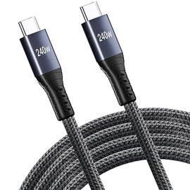 Cable de carga tejido USB-C a USB-C de 240 W de 15 pies, color gris, carga súper rápida, cable tipo C compatible con MacBook Air, iPhone 15 Plus/15 Pr